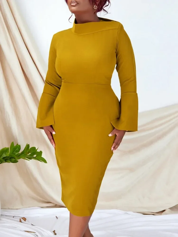 

Элегантное модное однотонное Бандажное платье с косым вырезом, вечерняя Женская одежда, облегающие эластичные платья миди с длинным рукавом