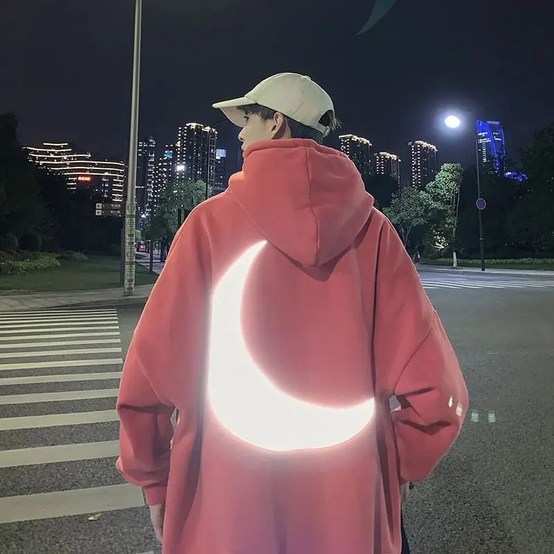 

Moon Reflective Hoodie Streetwear Hip Hop Oversized Sweatshirt Long Sleeve Tops Casual Spring Autumn Japan Hoodies Male Women