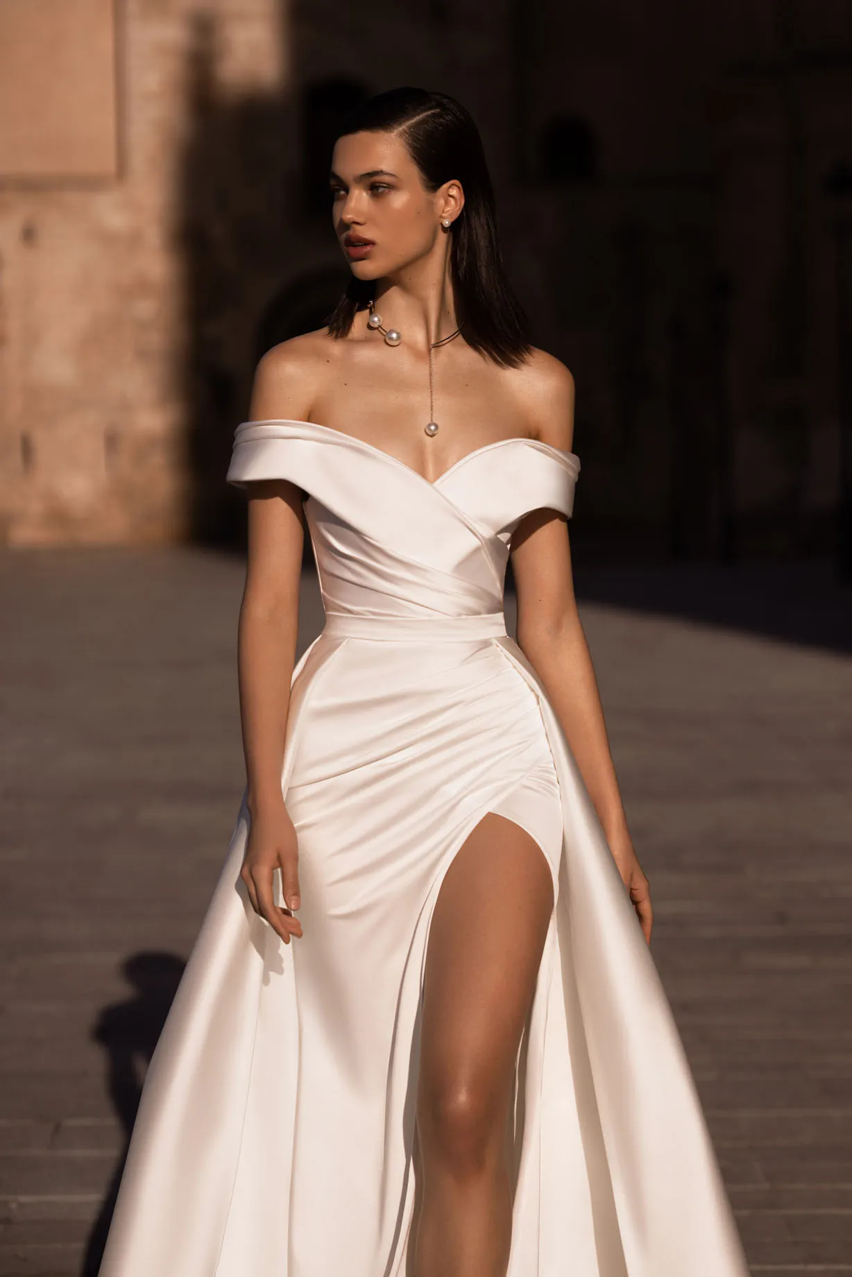 Фото Атласное свадебное платье Vestido De Noiva Sereia Cola Desmontable Vestidos Blancos Boda Civil Abiti Da Sposa Sartoriali Alta Costura №4