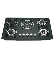 Home kitchen appliance 5 burner built in NG gas stove cooker with flameout protection glass top gas cooktop