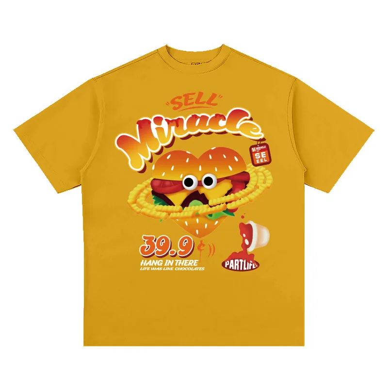 

Retro Fashion Versatile Cartoon Print Cotton Tops Tees Oversized Couple T-shirt Streetwear Crop Top Woman Clothes Men's Clothing