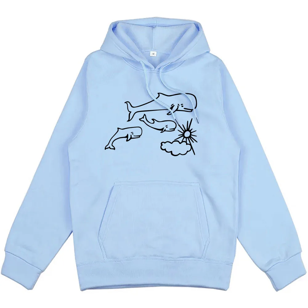 Мужской/женский пуловер с капюшоном принтом в виде Кита и солнца