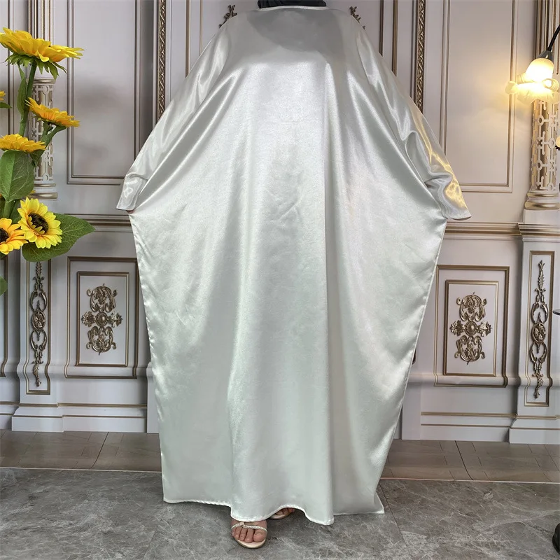 

Ramadan Batwing One Piece Prayer Abaya Satin Muslim Hijab Dress Loose Abayas for Women Dubai Jilbab Kaftan Robe Islam Clothes