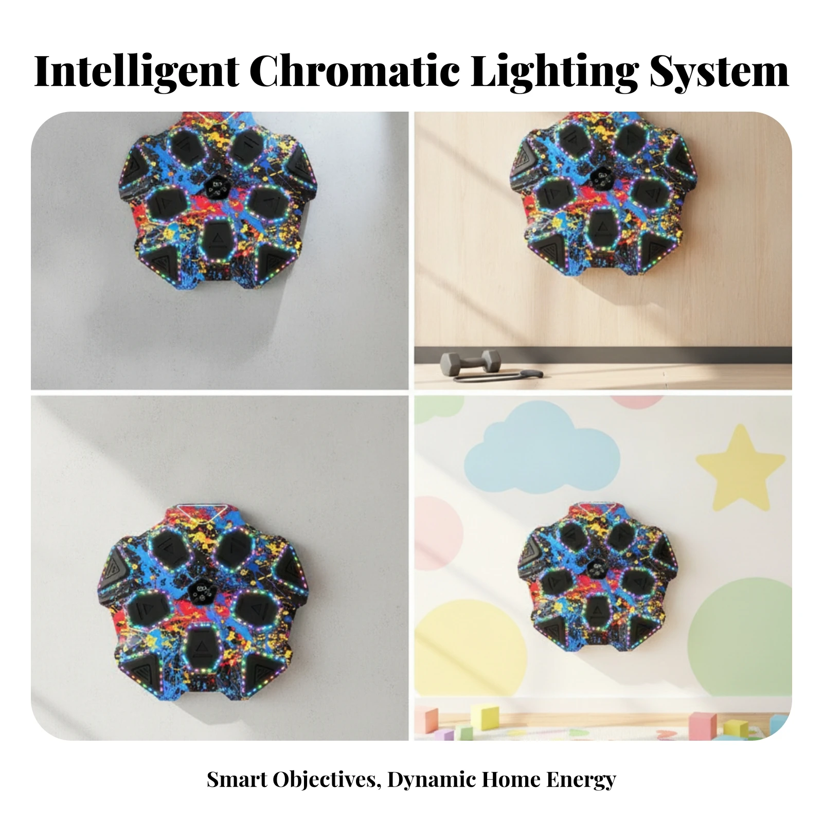 Фото Интерактивный настенный боксерский тренажер с LED-подсветкой, музыкальной Bluetooth-колонкой и тренировочным ковриком для отработки реакции №5