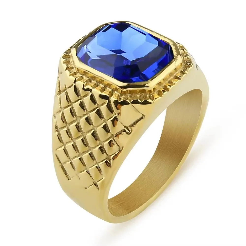 Мужское кольцо из 14-каратного золота с синим камнем кольца нержавеющей стали