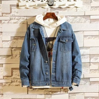 lapel printed washed denim jacket jacket mens spring and autumn trend youth korean slim mens graphic jean jacket streetwear