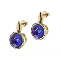 luxury round blue stone earrings for women fashion gold color metal inlaid white zircon wedding dangle earrings jewelry