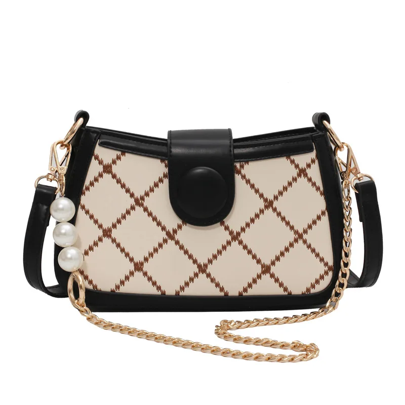 

2022 High-End Western-Style All-Match Shoulder Bag With Pearl Chain Crossbody Bag Small Square Bag 23X7.5X14CM