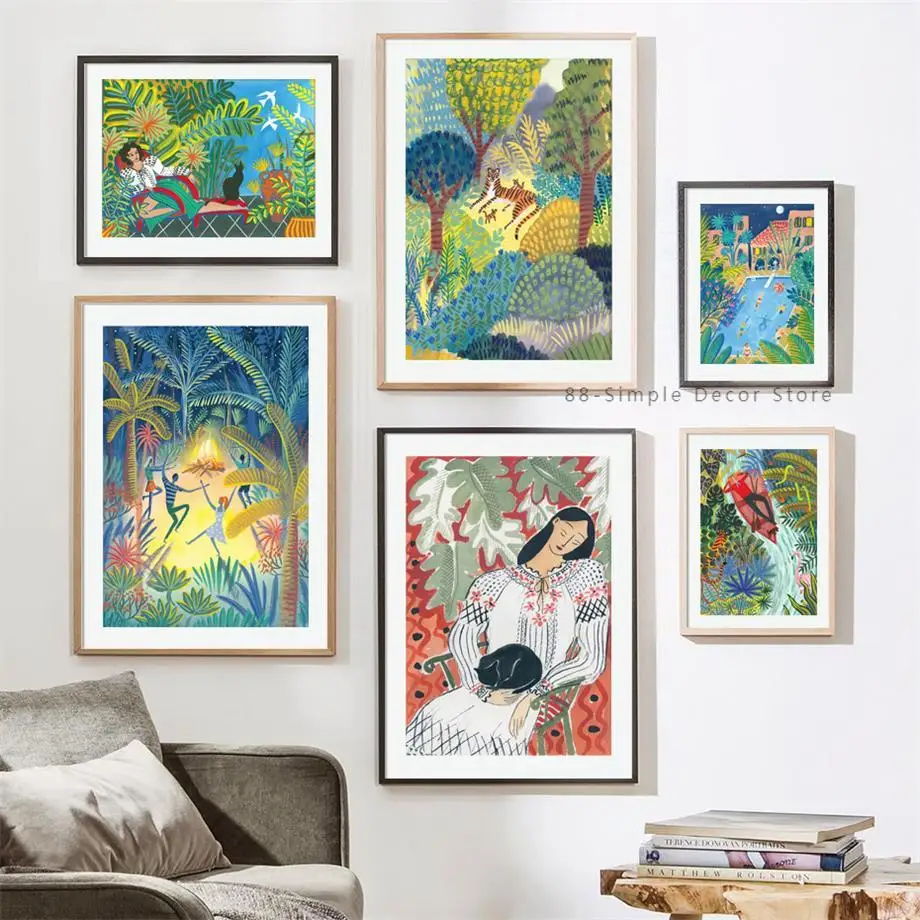 Тропический лес Джунгли тигр леопард Человек Девушка настенная Картина на