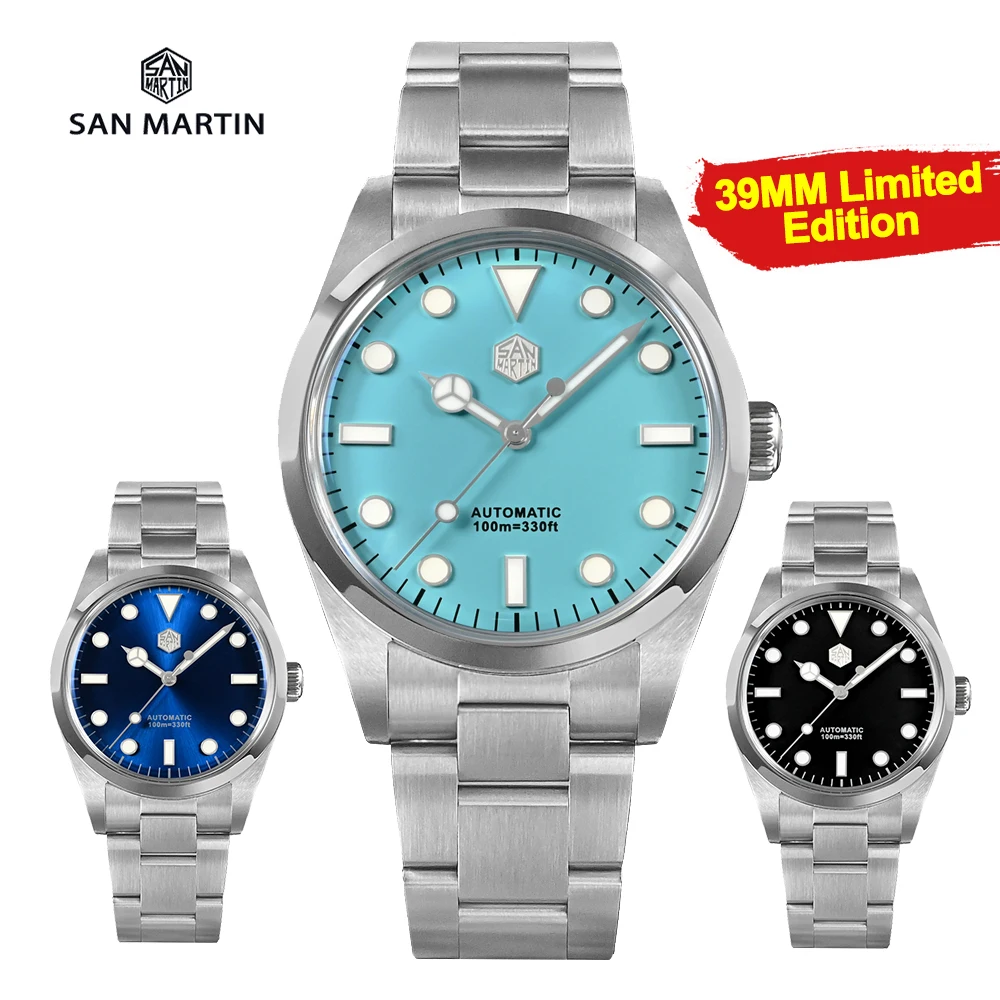 Часы San Martin мужские из нержавеющей стали винтажные автоматические механические