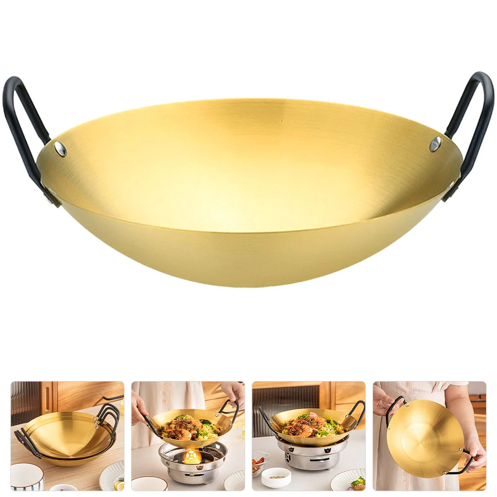 

Pan Wok Steel Fry Pot Paella Stainless Cooking Chinese Stir Cookware Stick Non Pow Skillet Frying Induction Everyday Kitchen