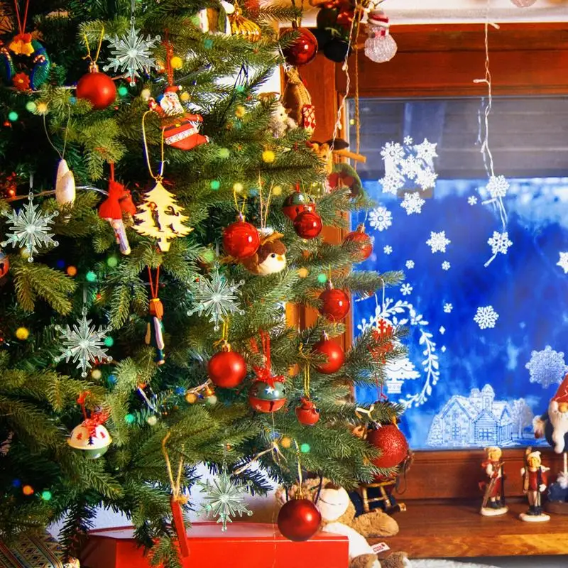 Рождественские украшения с оленями белые снежные хлопья 2D блестящие