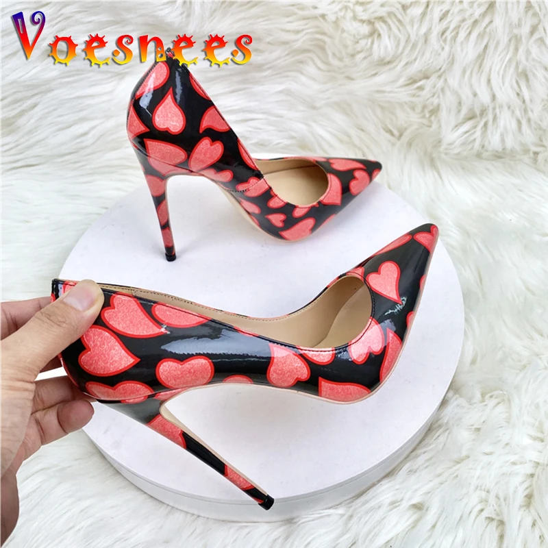 

Red Love Heart High Heels Europe And America Style Women Pointed Toe Stiletto Single Shoes 12CM Fashion Design Nightclub Pumps