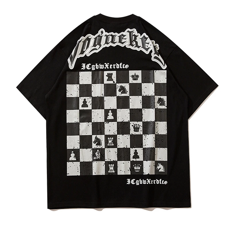 

Hip Hop T Shirt Men Cotton Checkerboard Print Tee-shirts Vintage Casual Baggy Short Sleeve Tee Fashion Tops Streetwear Summer