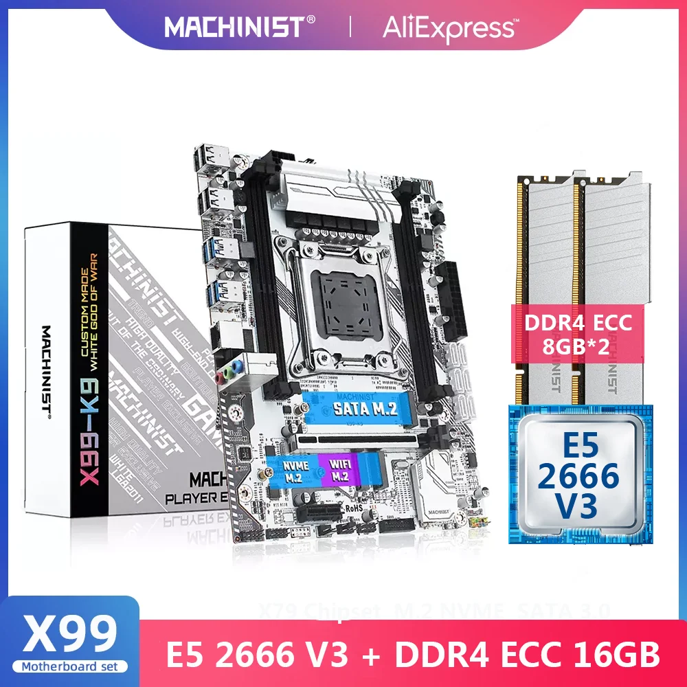 MACHINIST X99 чип материнская плата комплект LGA 2011-3 с Xeon E5 2666 V3 процессор 16G = 8G * 2 DDR4 ECC RAM