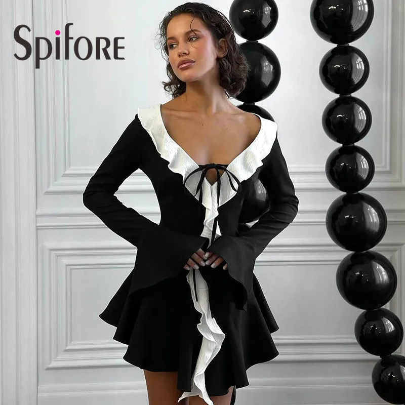 Женское платье Spifore с длинными расклешенными рукавами новая мода мини-платья