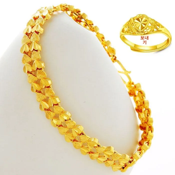 [Ring for Free] Women Bracelet Rose Heart-Shaped Gold-Plated No Fading Vietnam Gold Jewelry Gift