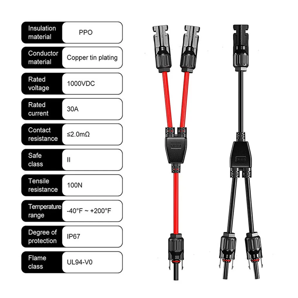 

Y-shaped Parallel Connector MMF/FFM Solar Branch Adapter Dustproof Cable Plug In-line Socket Photovoltaic Connectors
