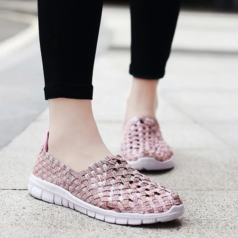

Women Casual Shoes Fashion Flats Woven Women's Shoes Breathable Hollow Vulcanized Shoes Sneakers Plus Size Ladies Walking Shoes