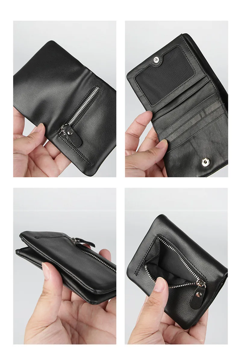 Casual black small genuine leather men's women's coin purse natural soft real cowhide short multi-card card holder wallet
