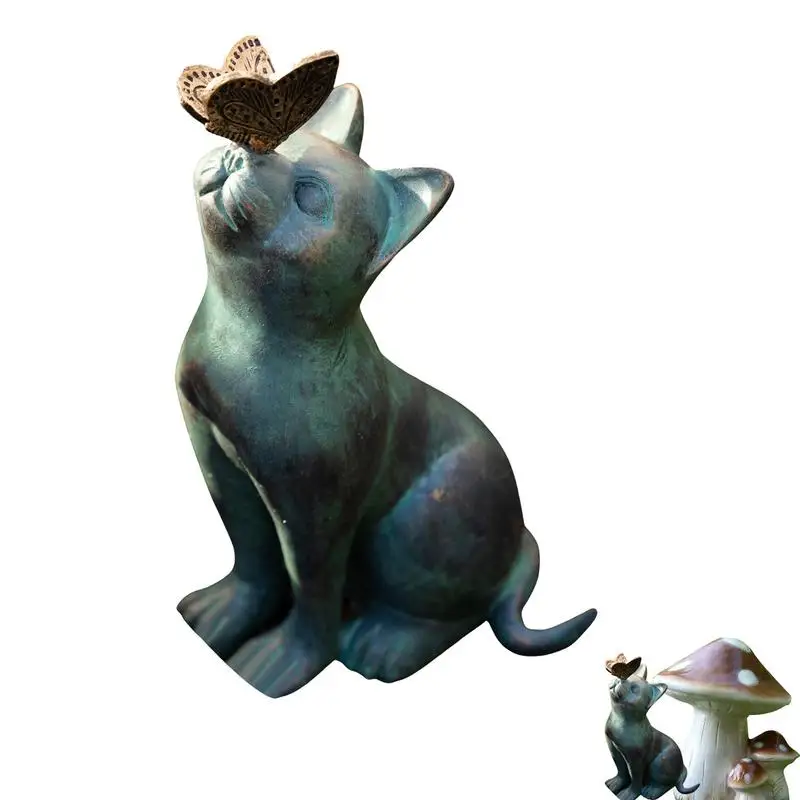 

Outdoor Cat Statue With Butterfly Resin Curiosity Statue Garden Ornament Fairy Art Yard Décor Statue For Patio Lawn Garden Park