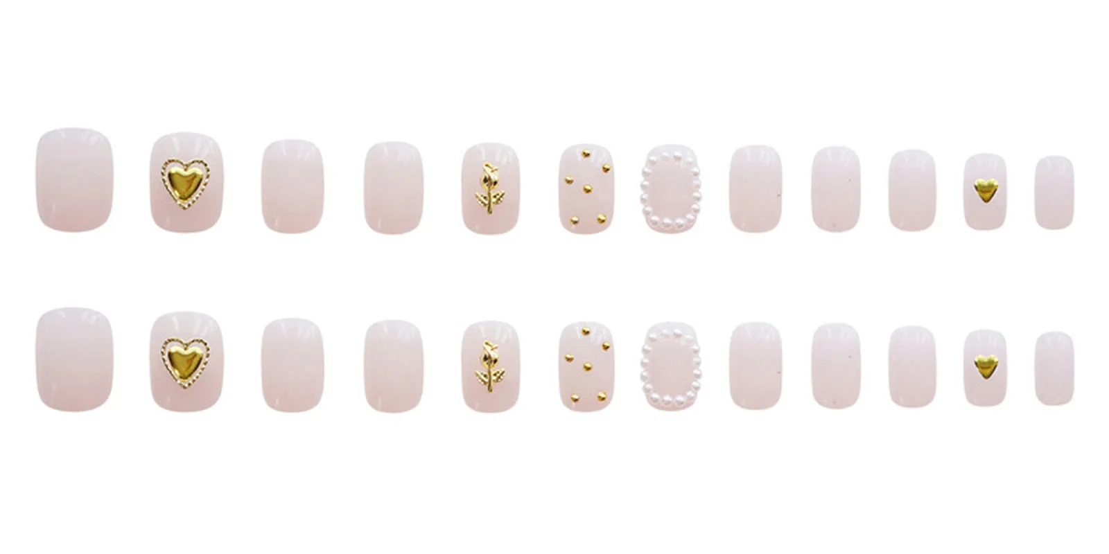 24PCS Cute Fashionable Pink Heart Pattern Wearable Fake Nails Press on Short Oval Head Lady Full Cover Artificial Nails images - 6