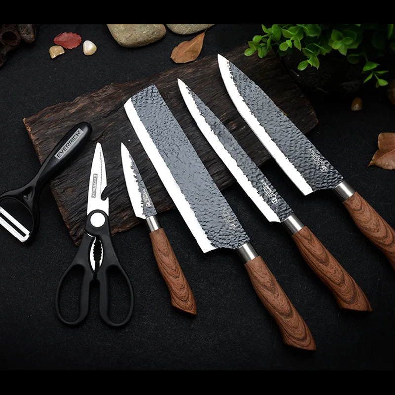 Stainless Steel Kitchen Knives Set Forged Knife Sets Scissors Ceramic Peeler Chef Slicer Nakiri Paring Gift Case | Дом и сад