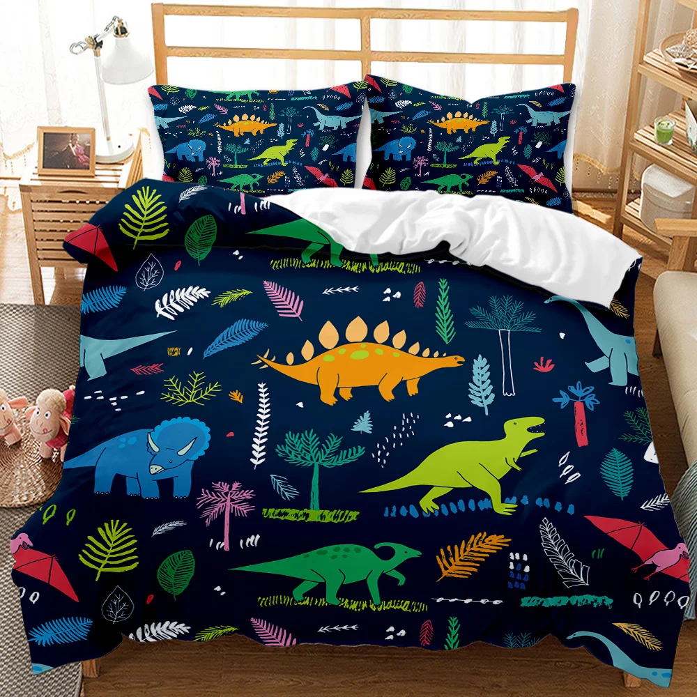 

Double Queen King Size Polyester Quilt Cover Dinosaur Duvet Cover Set Tropical Cartoon Dinosaur Twin Bedding Set for Kids Teens