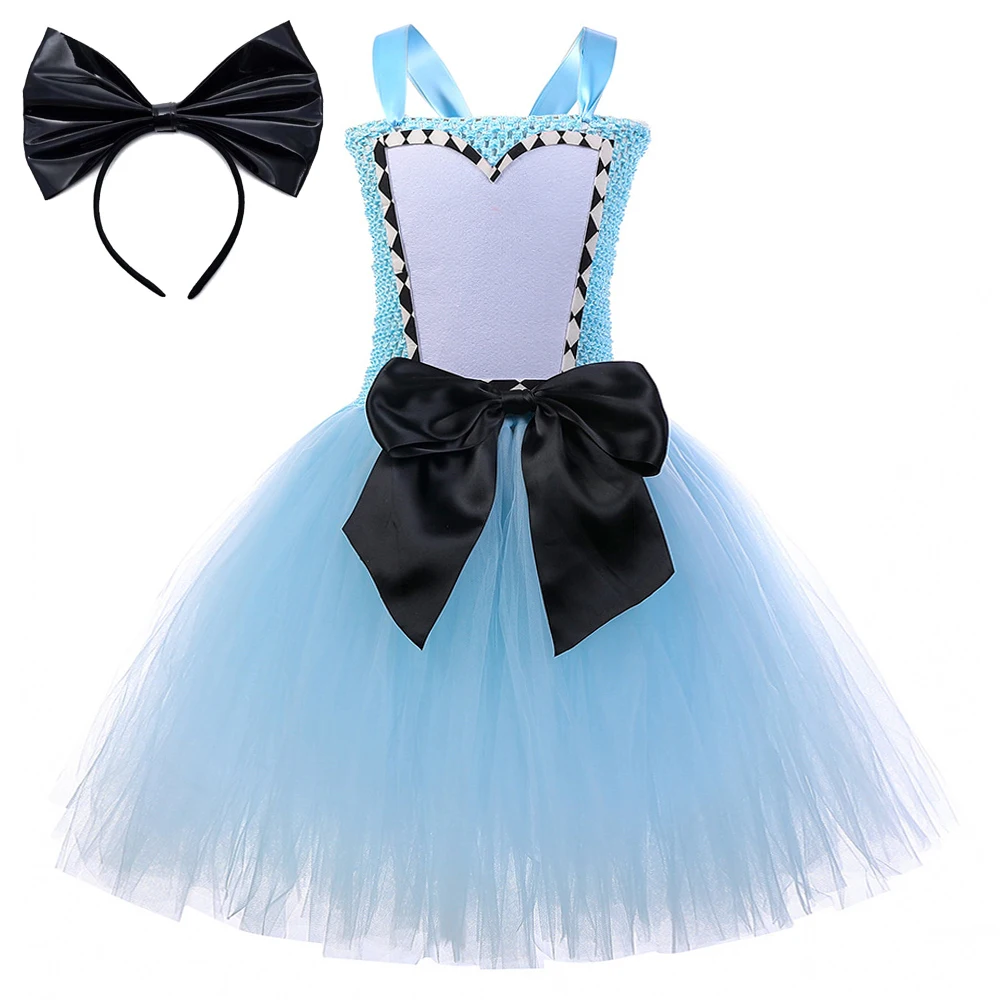 

Alice in Wonderland Costumes for Girls Kids Carnival Halloween Fancy Dress Lolita Tutu Outfits Disney Princess Clothes with Bow