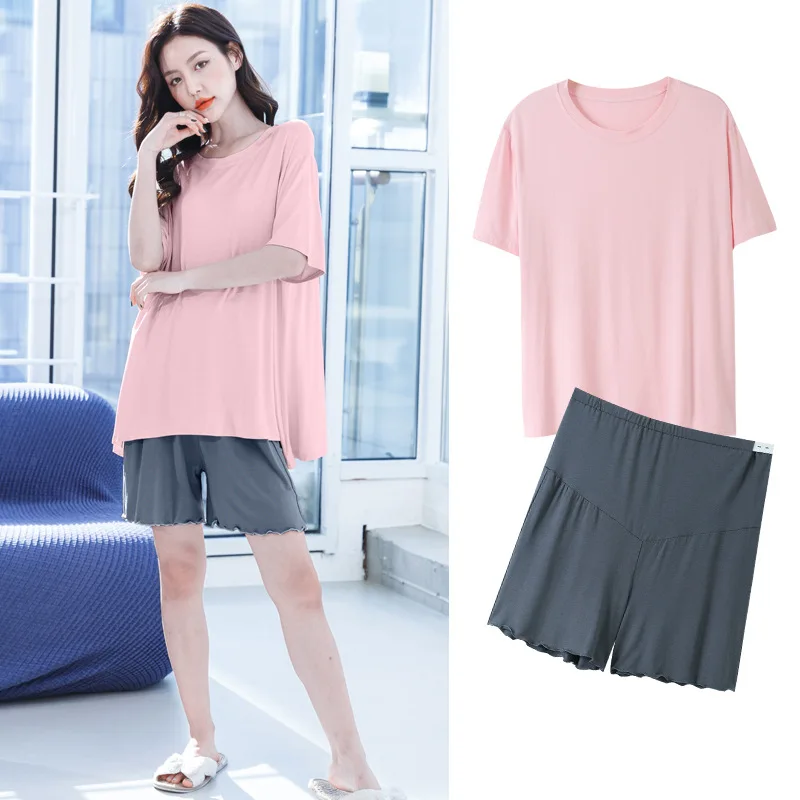 

Пижама для беременных летние тонкие шорты с коротким рукавом Повседневная Женская одежда комплект из двух предметов костюм для родов Регул...