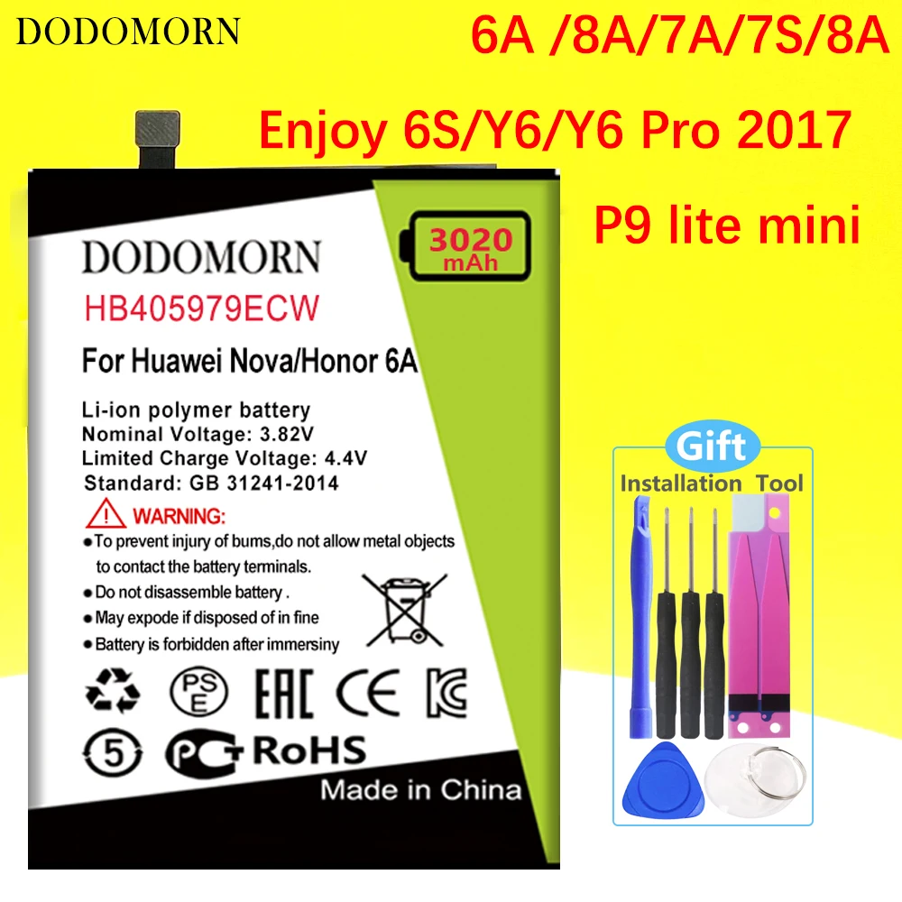 

DODOMORN HB405979ECW Battery For Huawei Nova/Honor 6A /7A /7S/8A /Enjoy 6S/Honor 6C/Y5 2017/Y6 2017/Y6 PRO 2017 +Tracking Number