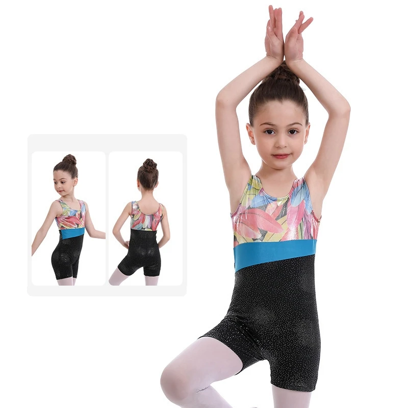 

Балетные трико для гимнастики с цветными блоками для девочек, цельный облегающий костюм без рукавов, блестящая одежда для женщин