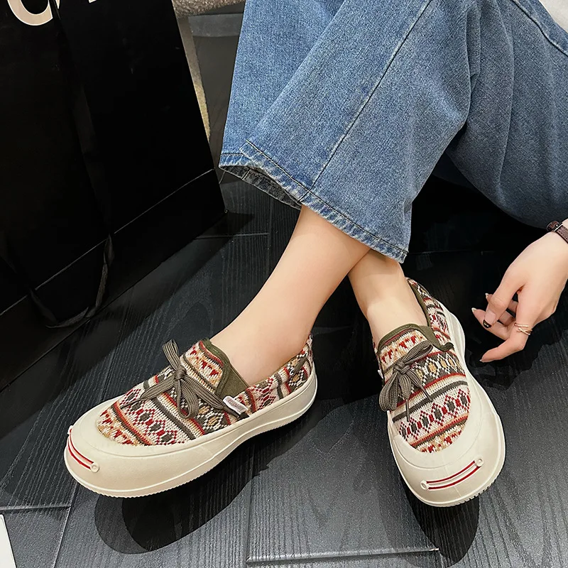 Opening Smile Women's Shoes 2023 Spring/Summer New Canvas Shoes Women's Breathable Thick Sole Matsutake Casual Board Shoes Women
