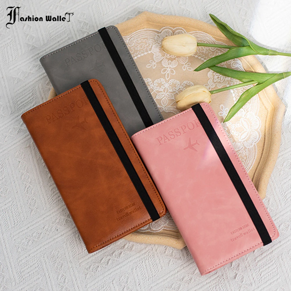 

Women Men Passport Cover Pu Leather Travel ID Credit Card Passport Card Holder Packet Wallet Purse Bag Pouch with Elastic Band