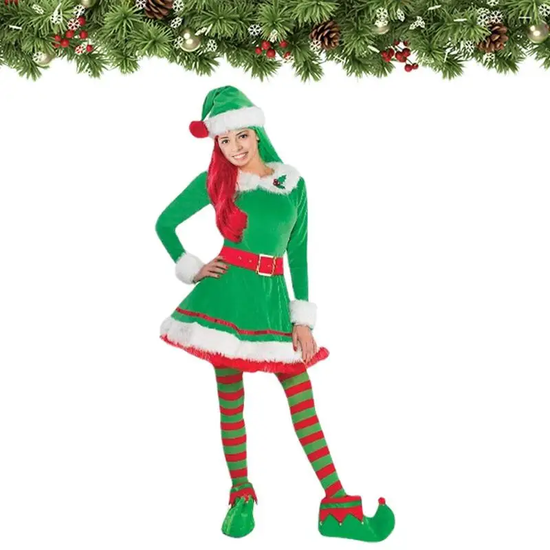 

Женское платье в полоску Elf, праздничное облегающее платье в рождественском стиле для косплевечерние, с принтом, новинка, костюм на Рождеств...