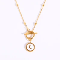 stainless steel moon coin necklace for women half moon crescent pendant necklace metal toggle chain choker fashion jewelry
