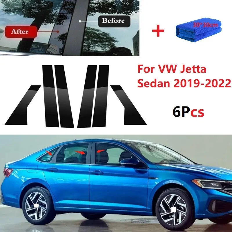 

6PCS Polished Pillar Posts Fit For VW Jetta Sedan 2019-2022 Car Window Trim Cover BC Column Sticker