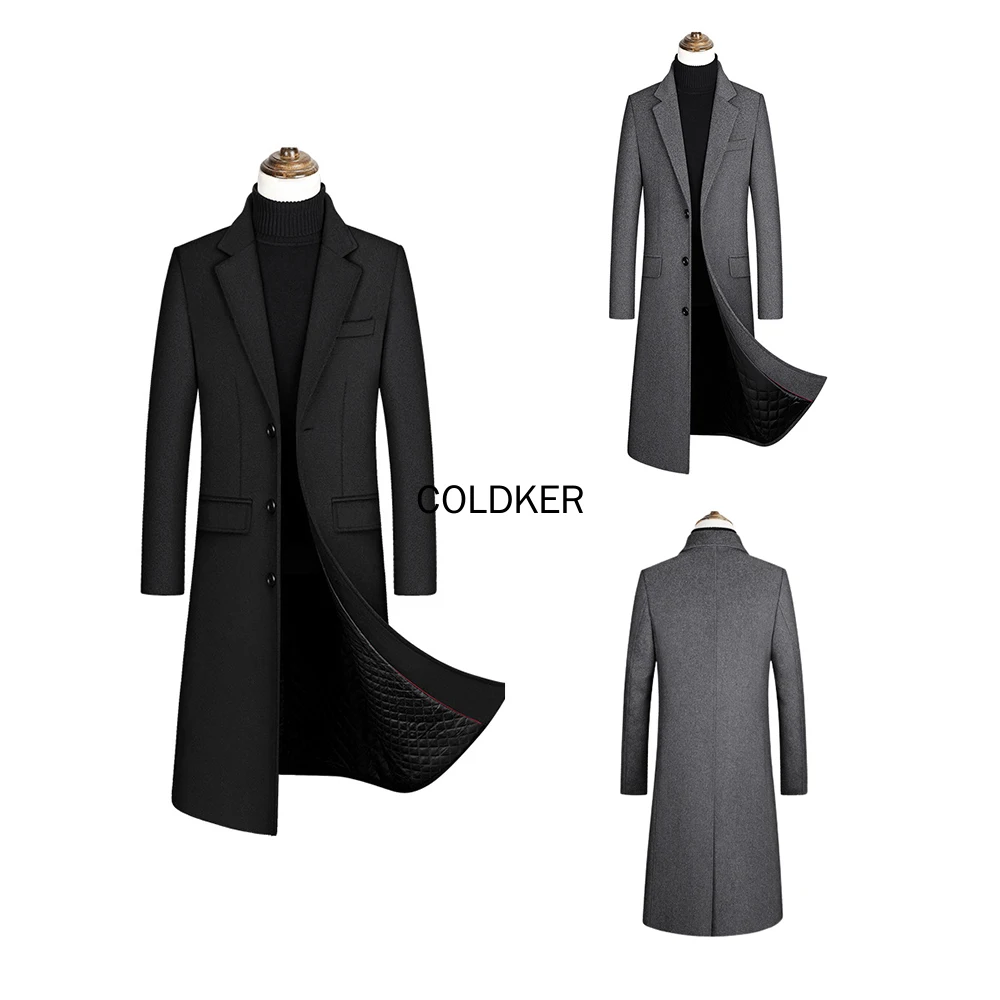 

Extra Long Wool Trench Coat Men Slim Fit Notched Collar Winter Long Jacket Overcoat Male Single Breasted Pea Coat Manteau Homme