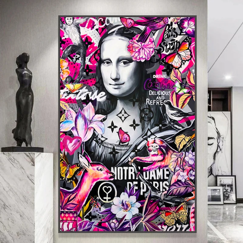 Художественные плакаты и принты с граффити Мона Лиза красочные холсты