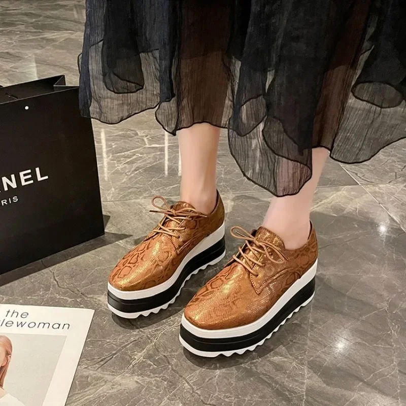 Женские мокасины на плоской подошве туфли-лоферы платформе со шнуровкой большой