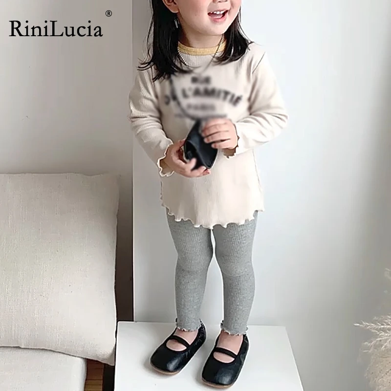 

RiniLucia Spring Summer Solid Girl Trousers High Quality Cotton Girls' Leggings Soft Brief Knitted Pants for Children's Legging