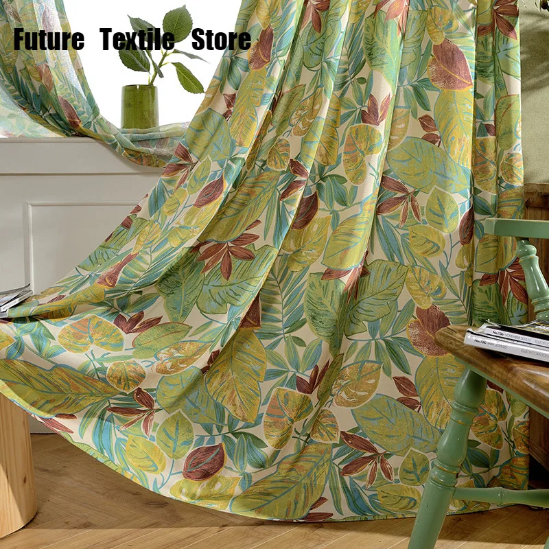 Modern Curtains for Living Dining Room Bedrooms Simple Semi-shading Printed Screen Nordic Green Plants Modern Tulles Customized