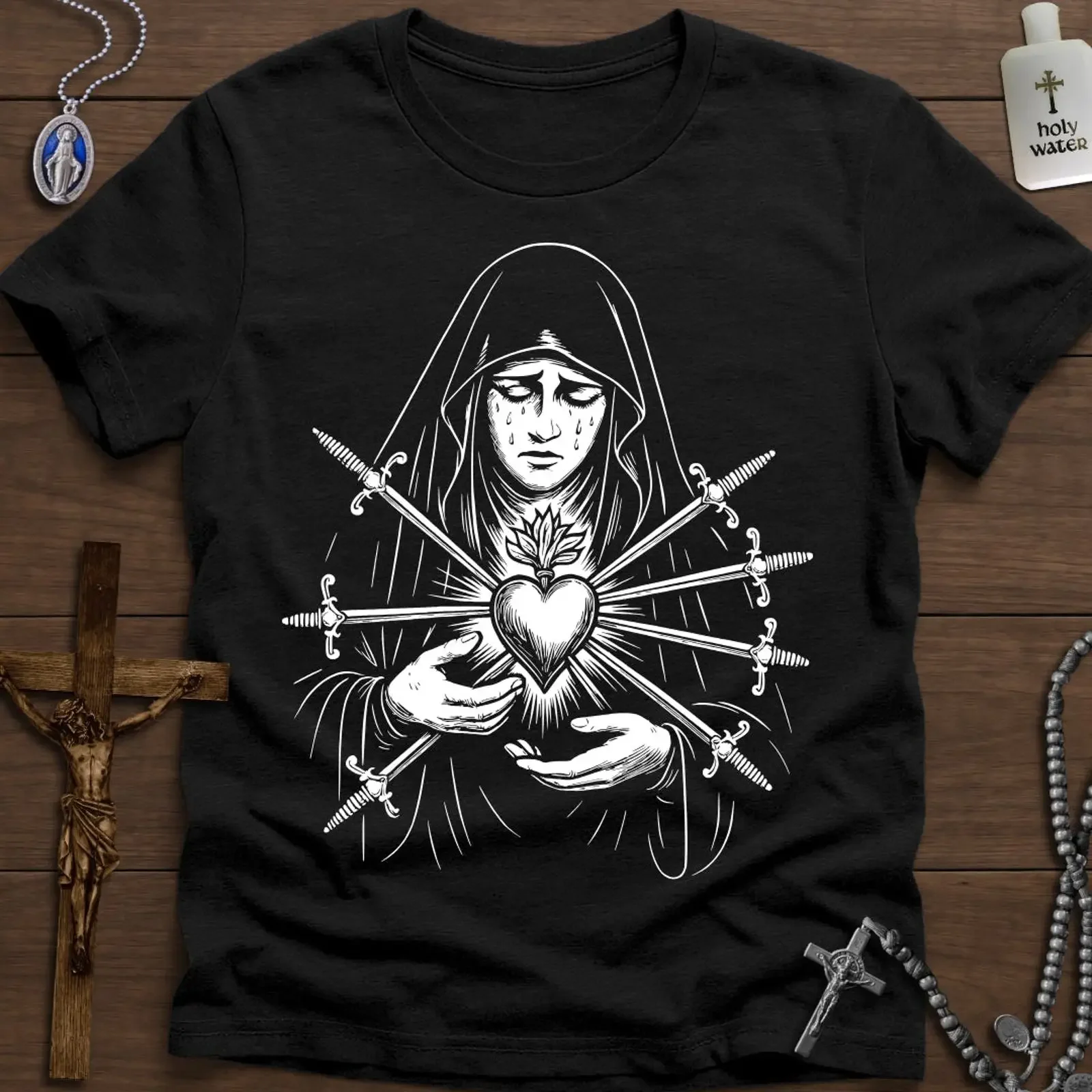 Фото Винтажная футболка Mater Dolorosa с эффектом потертости, дышащая, мягкая, унисекс, удобная, с графическим принтом, повседневная, стильная, уличная одежда, топ для повседневной носки №1