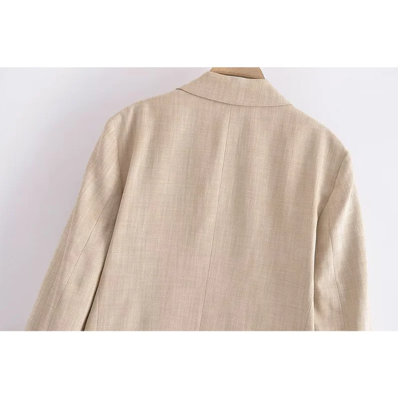 Women 2023 New Fashion Spring Apricot Relaxed Leisure Blazer Coat Vintage Long Sleeve Pockets Female Outerwear Chic