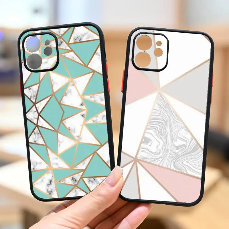 

Geometric Marble Phone Case IPhone 12 11 13 14 Pro Max X XR XS SE2020 7 8 Plus Hard Shockproof Cover Case
