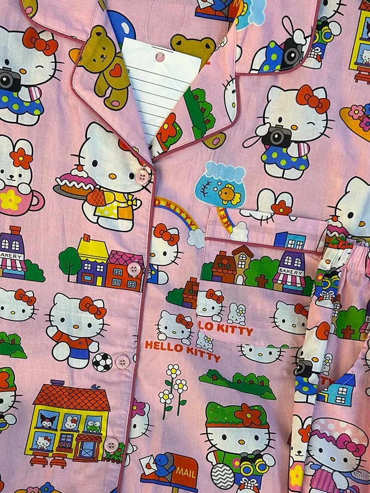 Yuji 2024 New Summer Thin Short sleeve Trousers Pajamas Women Cartoon Hellokit Homewear Set