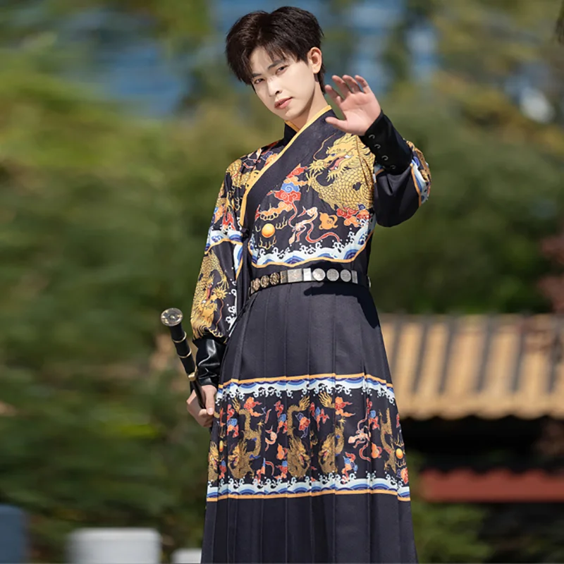 Китайский мужской ханьфу древний традиционный летающая рыба черный красный