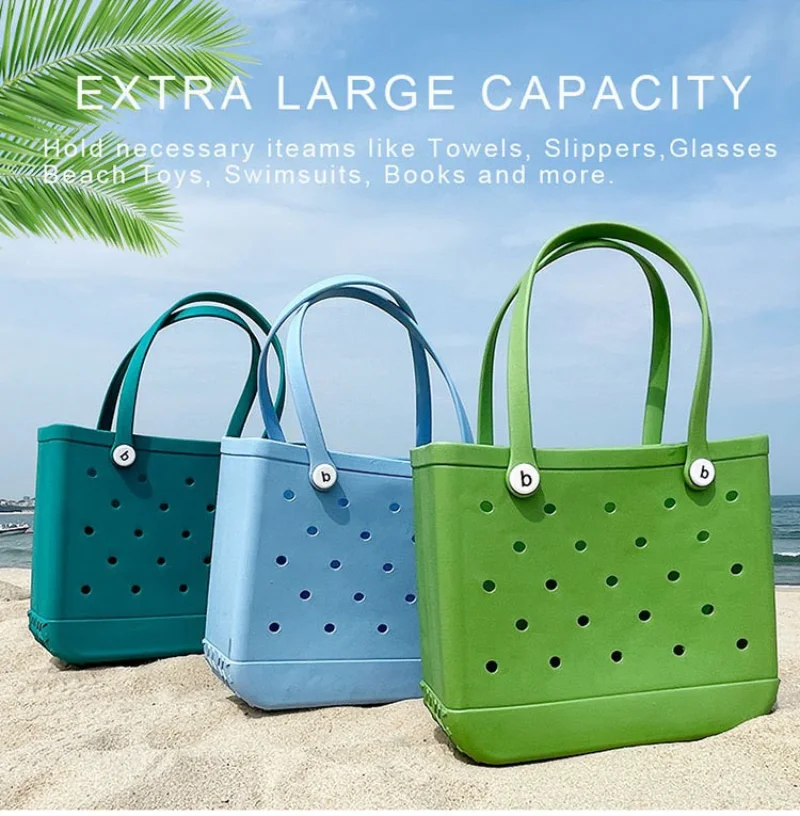 

Waterproof Beach Soft EVA Bag Punched Handbag Summer Water Park Tote Basket Swimming Suit Towels Organizer Shoulder Bag Tote