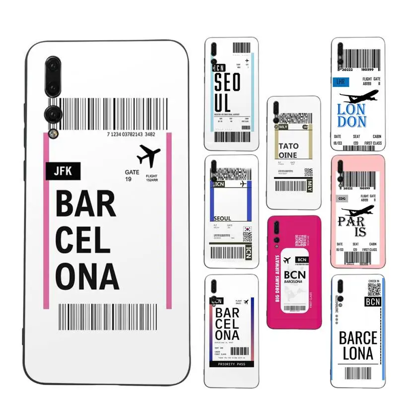 

FHNBLJ World Travel Ticket Phone Case for Huawei P30 40 20 10 8 9 lite pro plus Psmart2019