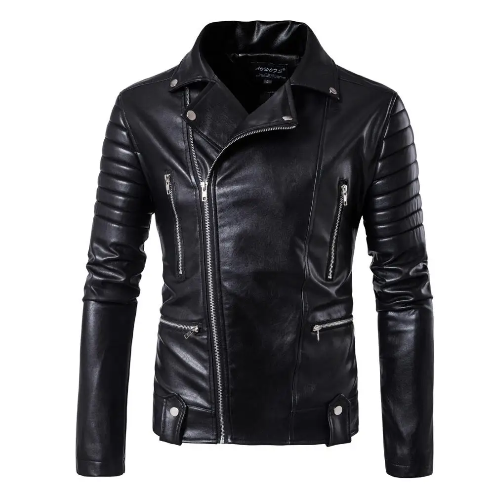 

Punk Europe Code 2021 New Fashion Slim Hip Hop Men's Motorcycle Leather M-5XL Multi Zipper Men's Leather Jacket Erkek Mont